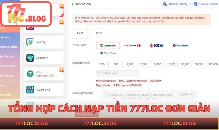 Nạp Tiền 777LOC - Hướng Dẫn Quy Trình Thực Hiện Đơn Giản Tổng hợp các cách nạp tiền 777LOC đơn giản